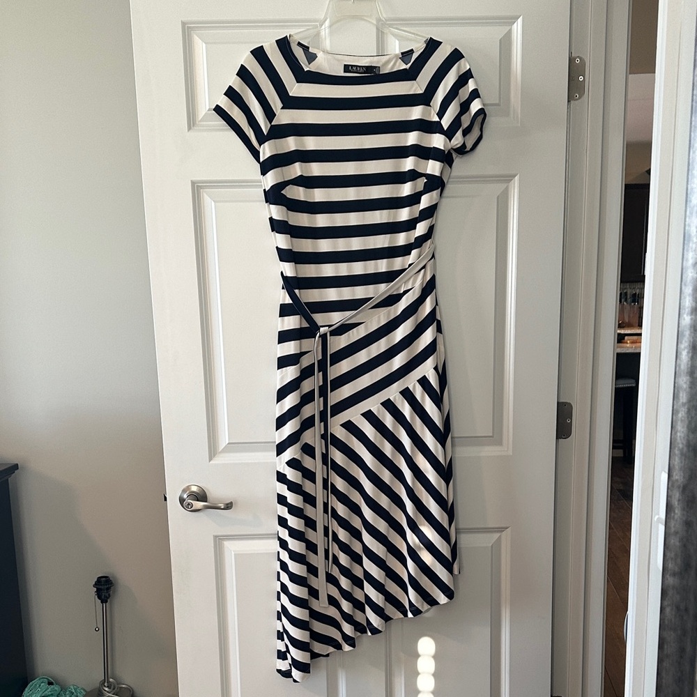 Ralph Lauren Navy and White Asymmetrical Dress